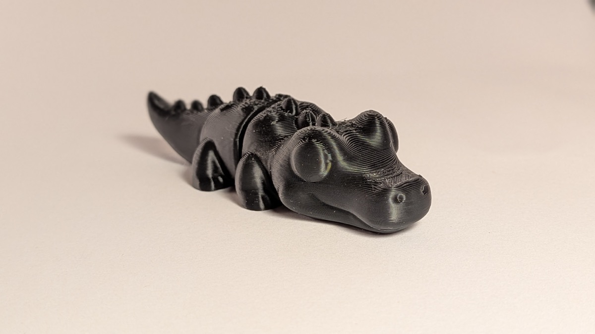 3D printed articulated crocodile toy side view