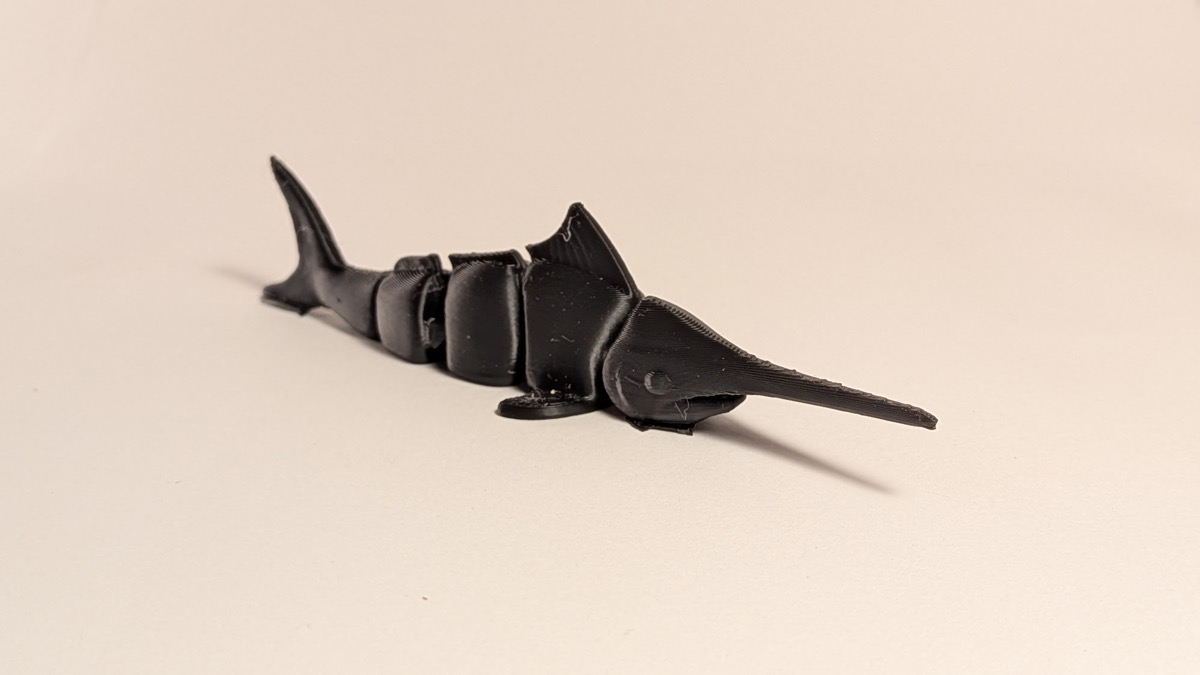 3D printed articulated marlin swordfish toy